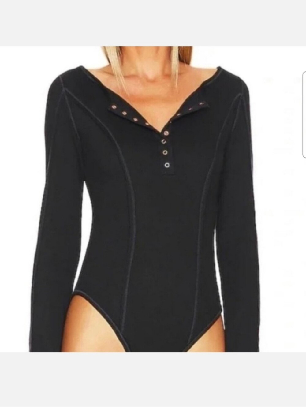 Free People Black Long-Sleeve Henley Bodysuit